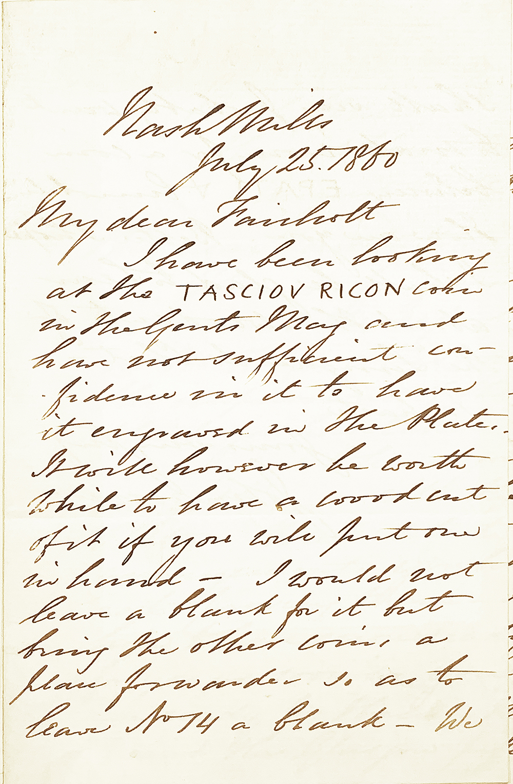 Evans/Fairholt First Letter Page 1