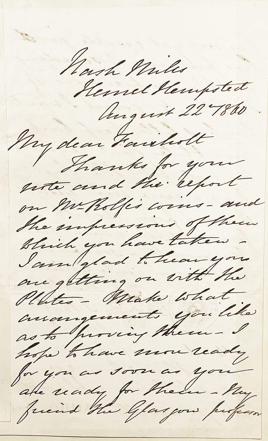 Evans/Fairholt Second Letter Page 1