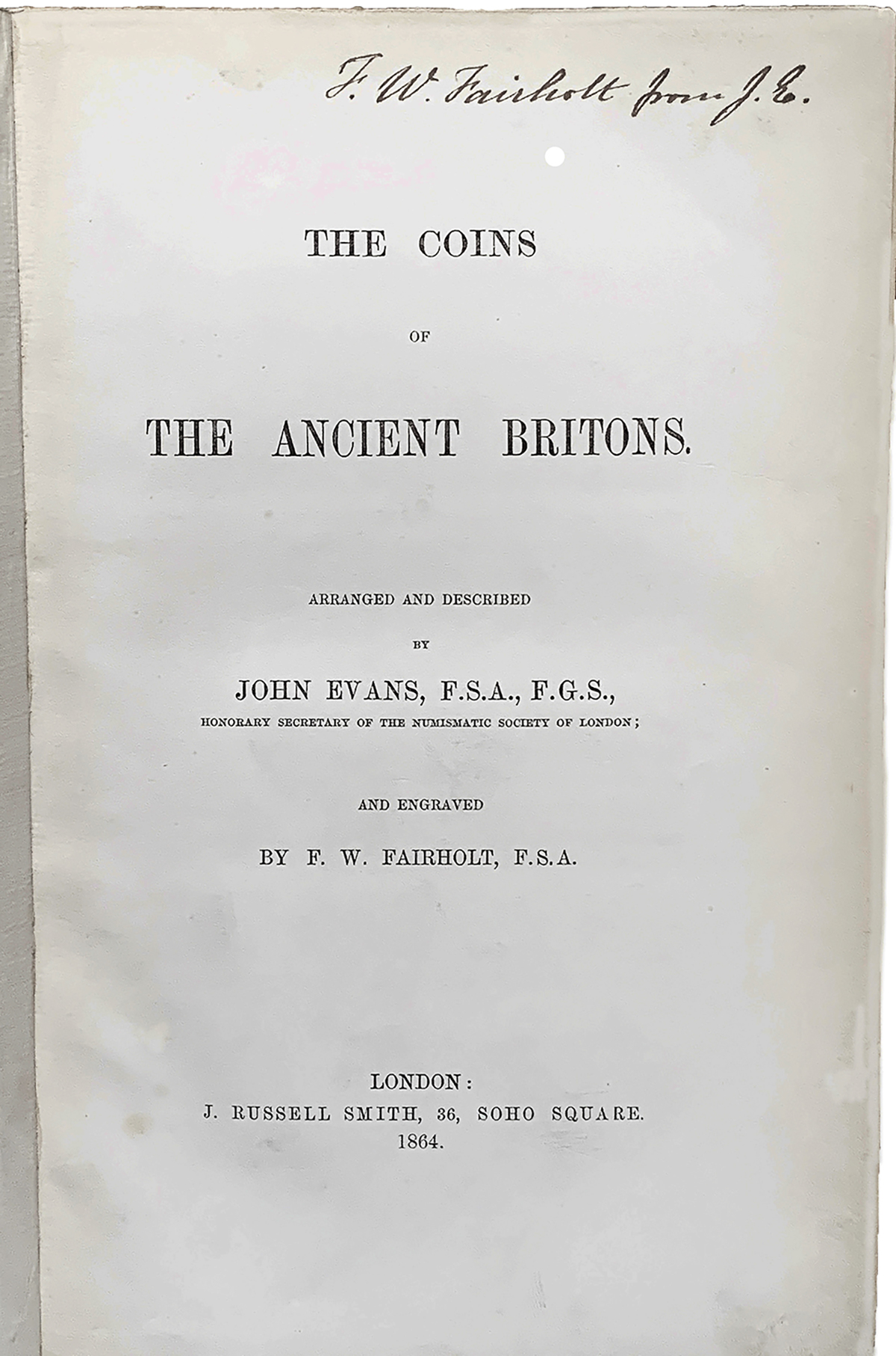 Evans 1864 Fairholt Copy title page with initialed inscription