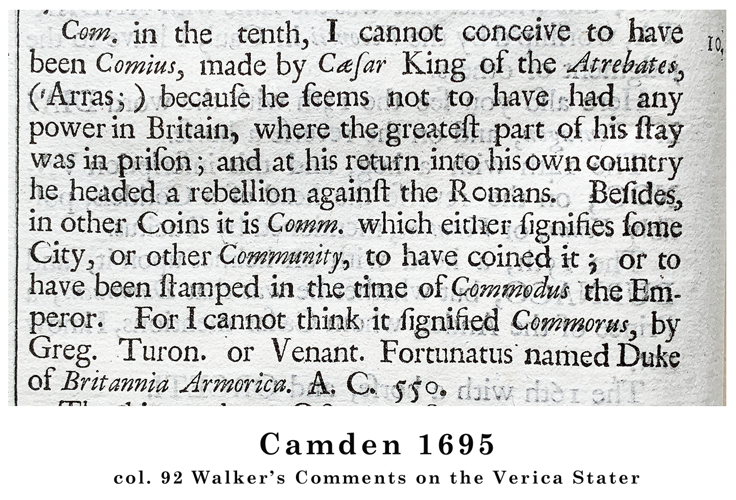 Camden 1695 Obadiah Walker's comments about the Verica stater
